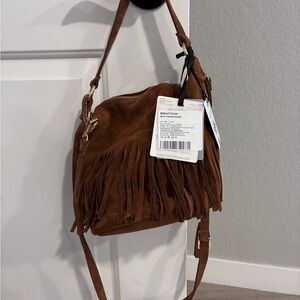 Fringe Suede Shoulder Bag - Brown